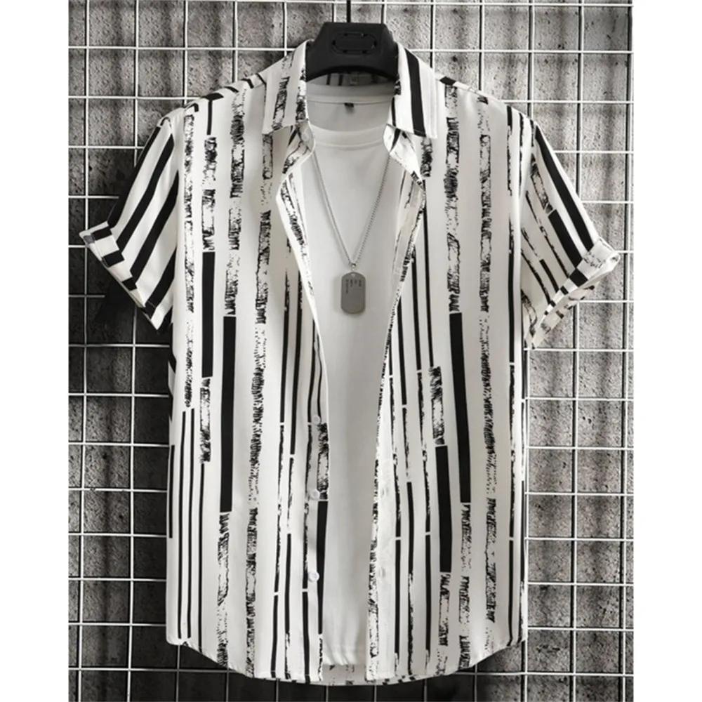 New Summer Men Clothes Short Sleeve Stripe Shirt Tops Men Casual Beach Shirt Tops