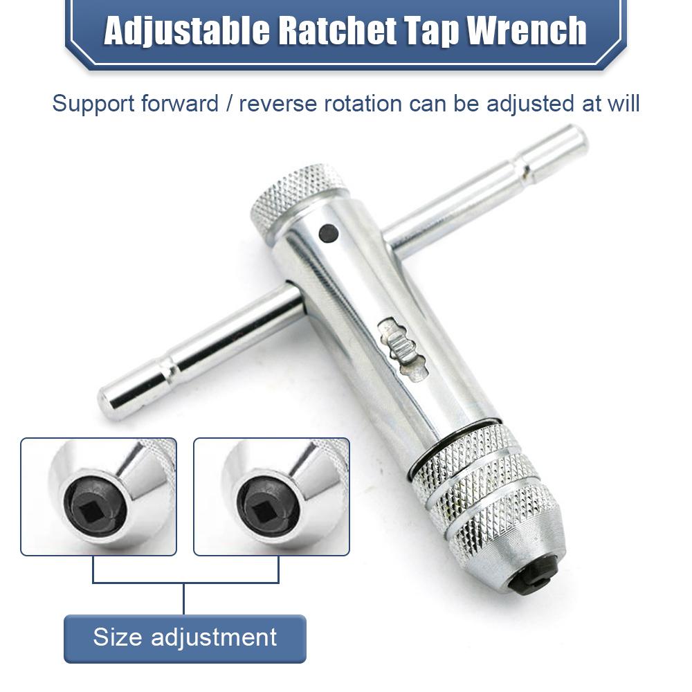 Adjustable Silver T-handle Ratchet Tap Holder Wrench Set Hand Tools With 5pc M3-m8 Machine Screw Thread Metric Plug T-shaped Tap