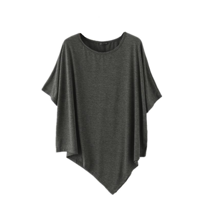 Dámské Modalové Tričko Plus Size s Netopýřími Rukávy - Volné, Kulatý Výstřih, Střední Délka, Letní Top s Krátkým Rukávem