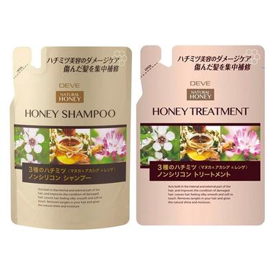 Kumano Natural Honey 3 Types Silicone-free Shampoo Refill 350ml + Treatment Refill 350ml, 1 Piece