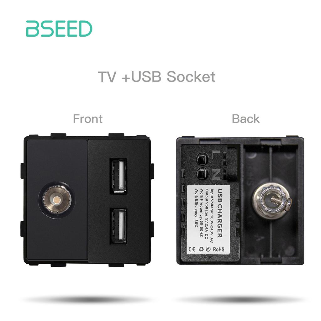 BSEED Glass Socket Frames 1/2/3Gang Mechanical Button Switches French Socket TV ST RJ45 CAT5 Type-c USB Sockets DIY Insert Parts