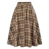 Women Skirt High Elastic Waist Big Hem A-line Colorblock Plaid Print Loose Ankle Length Soft Pockets Retro Ruffle Elegant Party Commute Lady