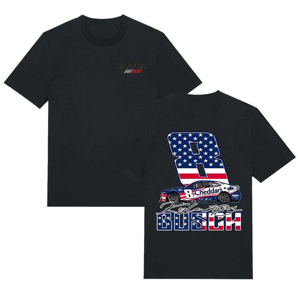 Kyle Busch 2026 Number 8 Patriotic T Shirts American Flag Racing Tee Stock Car Apparel Auto Racing Fan Gift Cotton Top Unisex XS чёрный