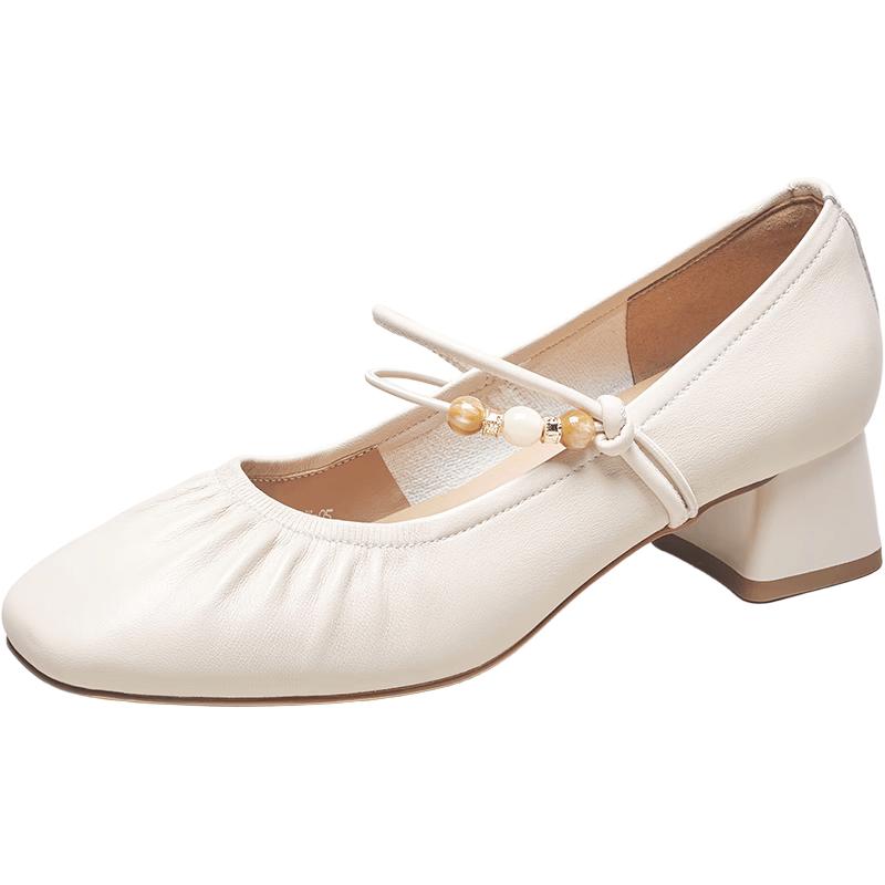 EeLko Women s Lambskin Mary Jane Block Heels 41