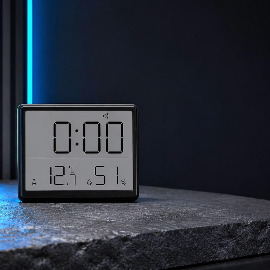Minimalist LED Digital Clock Temperature Humidity Monitor Magnetic Wall Mounted Desk Tabletop Home Office Kitchen Tool