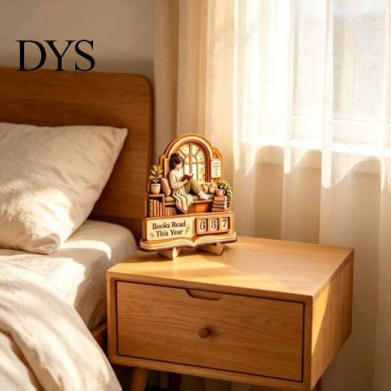 Decorative Wooden Stand for Bookshelf Book Read This Year Tracker, 3D Layered Window Reading Tracker Girl Count with Replaceable Number, Lover Desktop