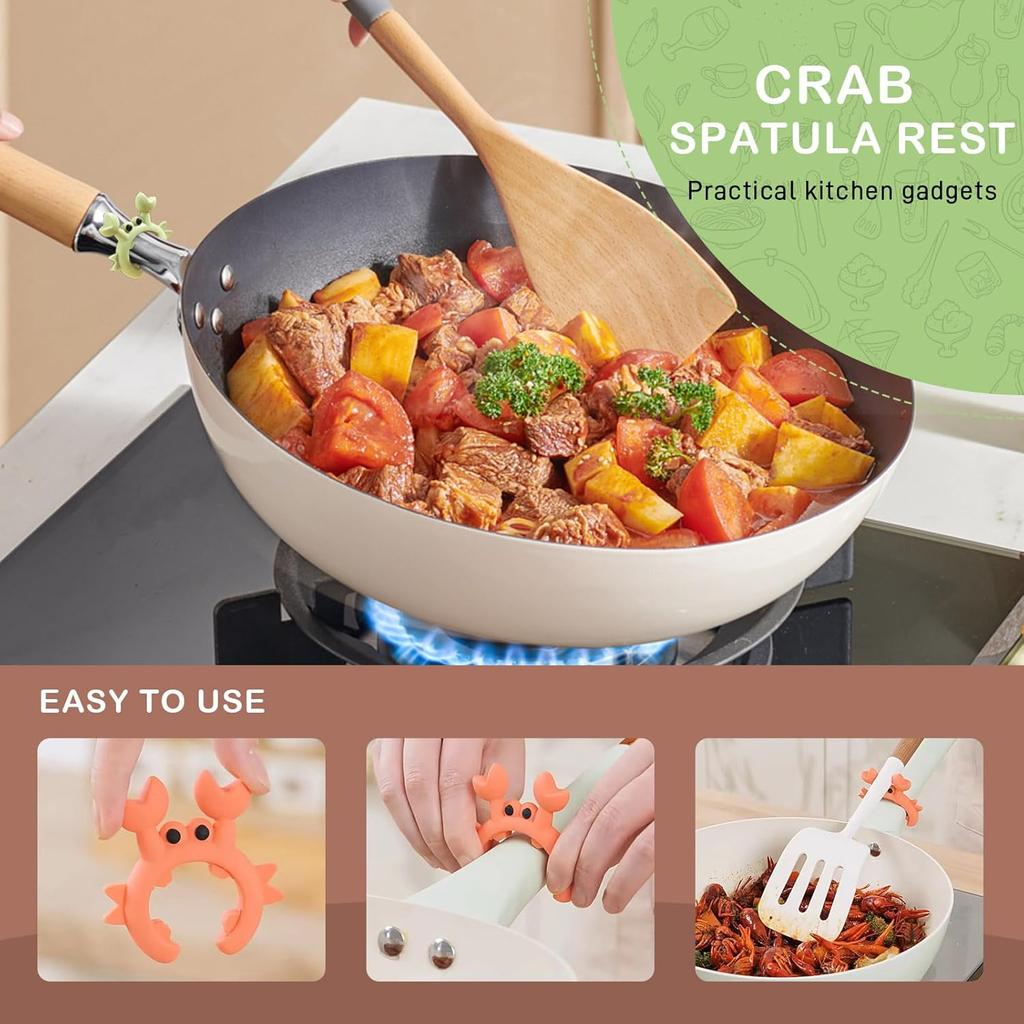 4 Pcs Crab Spatula Holder, Silicone Crab Shaped Spoon Rest, Anti-Scalding Adjustable Cooking Utensil Holder for Pot, Silicone Boil Over Spill Stopper