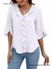 European & American Women's Artistic V-neck Ruffle Casual Shirt