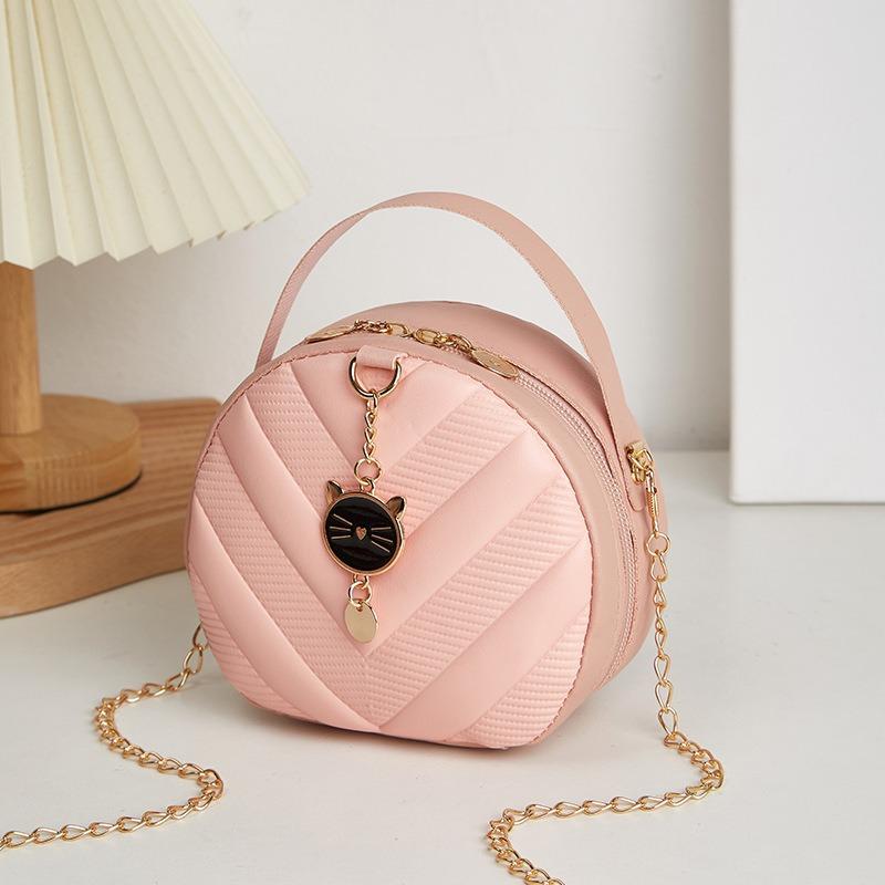 Women's bag new cat pendant v-pattern portable mini semi-round bag casual change bag