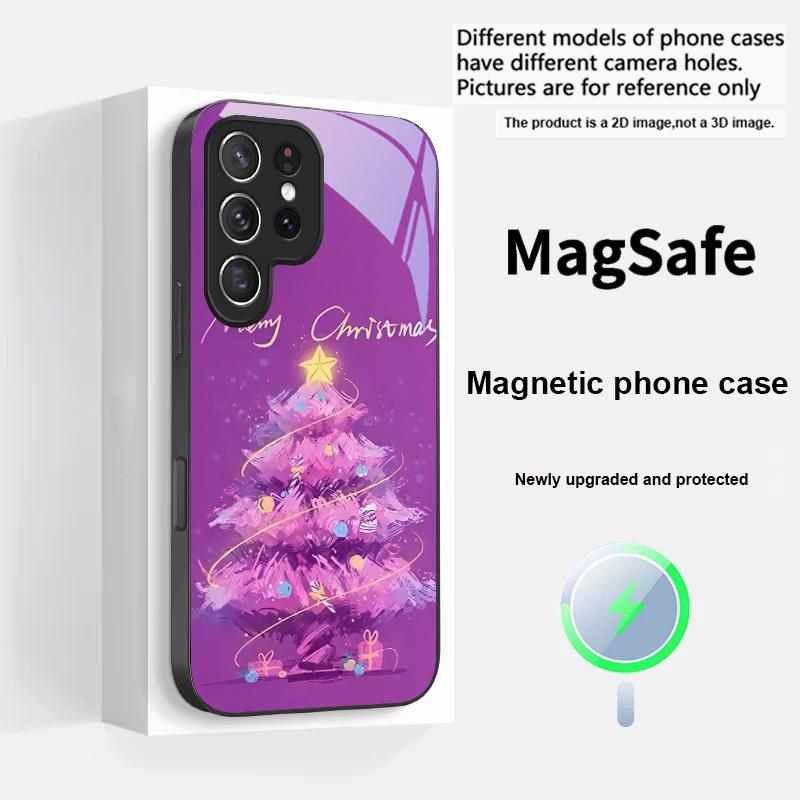 Decorated Christmas Tree For Magsafe Samsung S25 S25 Edge S25Ultra S8 9 10 20 S21 Pro 22 Plus S23 FE S24 Ultra Glass Phone Case
