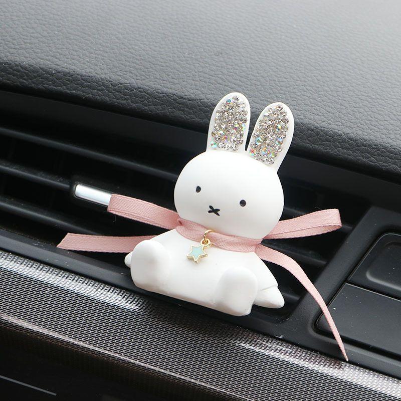 Car Air Freshener Ornament, Miffy Bunny Gypsum Diffuser, Bowknot with Shiny Rhinestones