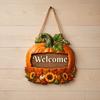 Festive Harvest Festival Decor Autumn Pumpkin Gnome Welcome Sign for Front Door, Rustic Wood Hanging Thanksgiving Wall Ornament with Hemp Rope