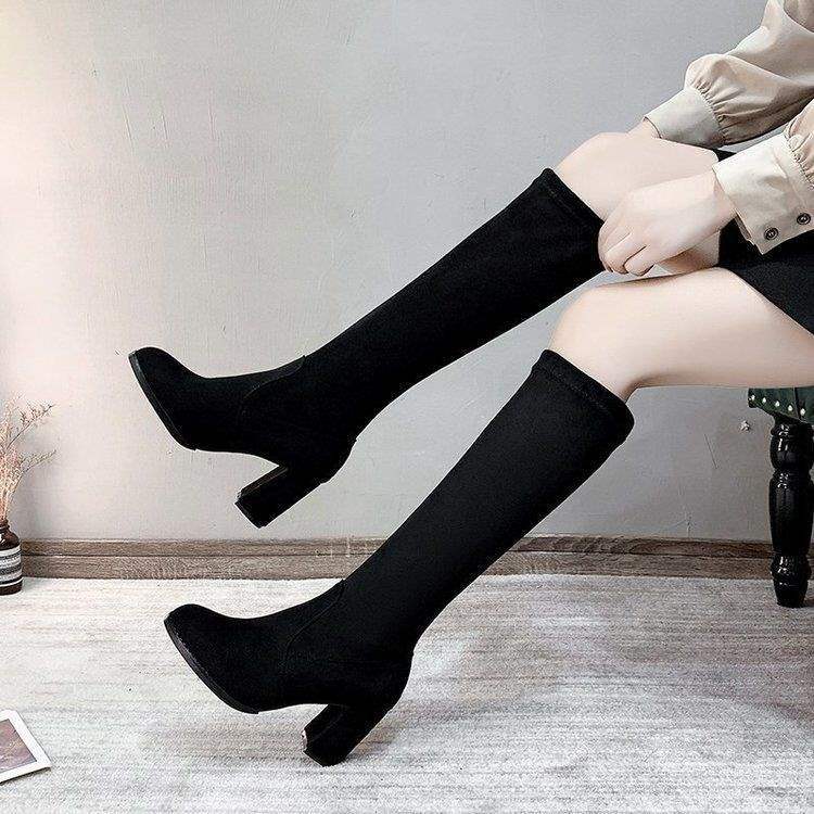 

Женские ботфорты, ботильоны, ботинки средней высоты, ботинки на высоком каблуке, длинные женские ботинки, осенне-зимние ботинки на толстом каблуке, тонкие ботинки с высокой эластичностью 37