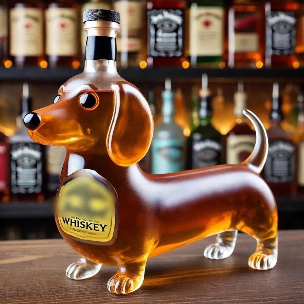 Dackel Hund Whiskeyflasche, 3D Lustige Glas Dackel Whiskeyflasche, Hund Dekanter Weinbehälter für Whiskey-Liebhaber Hunde-Liebhaber