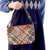 Vintage Genuine Leather Woven Handbag Women Crossbody Shoulder Bag Multicolor Medium Size