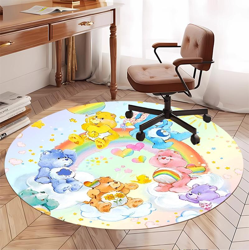 Care Bears Pattern Round Rug, Indoor/Outdoor Mat, for Picnic, Gameroom, Bedroom, Office, Living Room, Home Decor Carpet, Birthday Gift