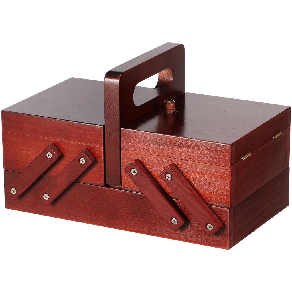 Expandable Sewing Thread Box Wood Vintage Bobbins Empty Sewing Reel Basket with Handle Needle Thread Storage Case DIY Tools