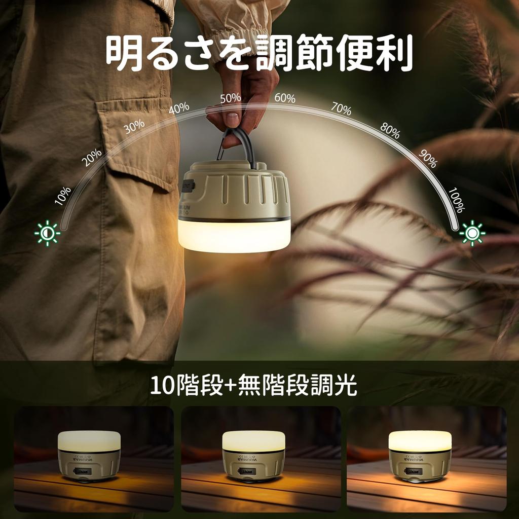 SAMUUN LED Lantern, USB-C Rechargeable, Compact Camping Lantern, IPX5 Waterproof, Color/Brightness Memory, Built-in Magnet, 5200mAh Battery, 8-250 Hou