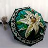 1pc Floral StainedGlass Automatic Open/Close Umbrella with Windproof, Functional Design, 8-Rib Sturdy Canopy