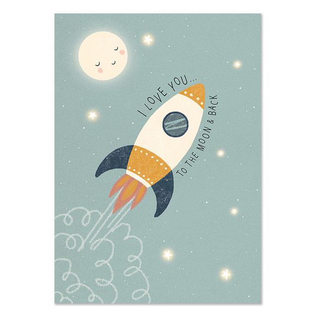 

Ракетные звезды, луна, мультяшные постеры, принты, настенная живопись на холсте для детской комнаты, скандинавская картина для детской спальни, декор для детской комнаты 21cm×30cm NoFrame