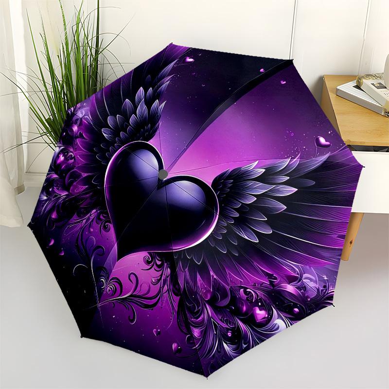 1pc Purple Heart with Wings Umbrella with Plastic Handle,Compact & Stylish,Cartoon Pattern,Outdoor UmbrellaPT438