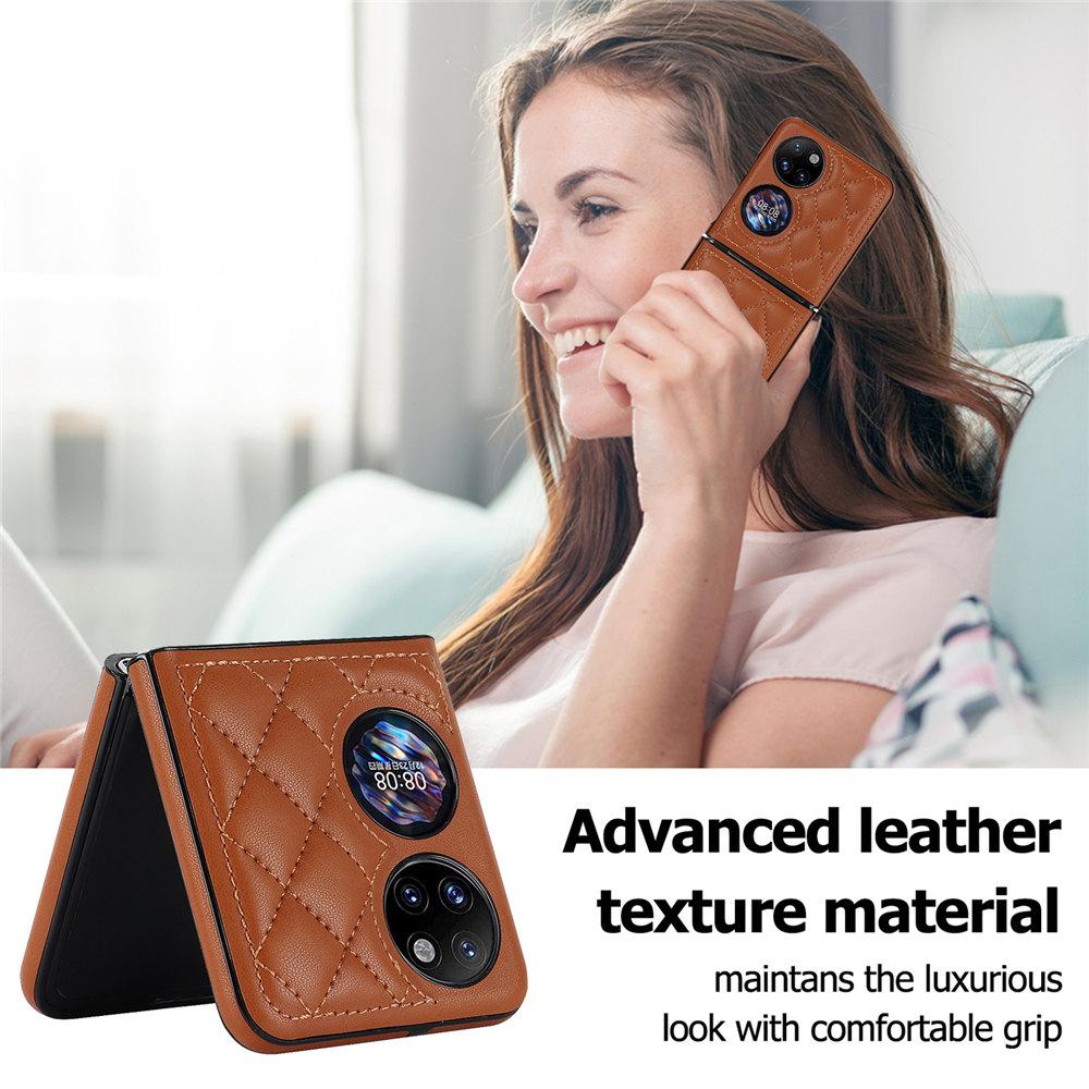 Fashion P50 Pocket Rhombic Ultra-thin Leather Case For Huawei P50 Pocket 2 Shockproof Back Cover