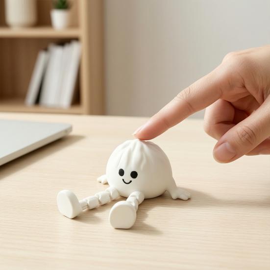 3D Printed Steamed Bun Fidget Toy, Funny Bun Figurine with Movable Joints, Desktop Stress Relief Toy for Home, Office