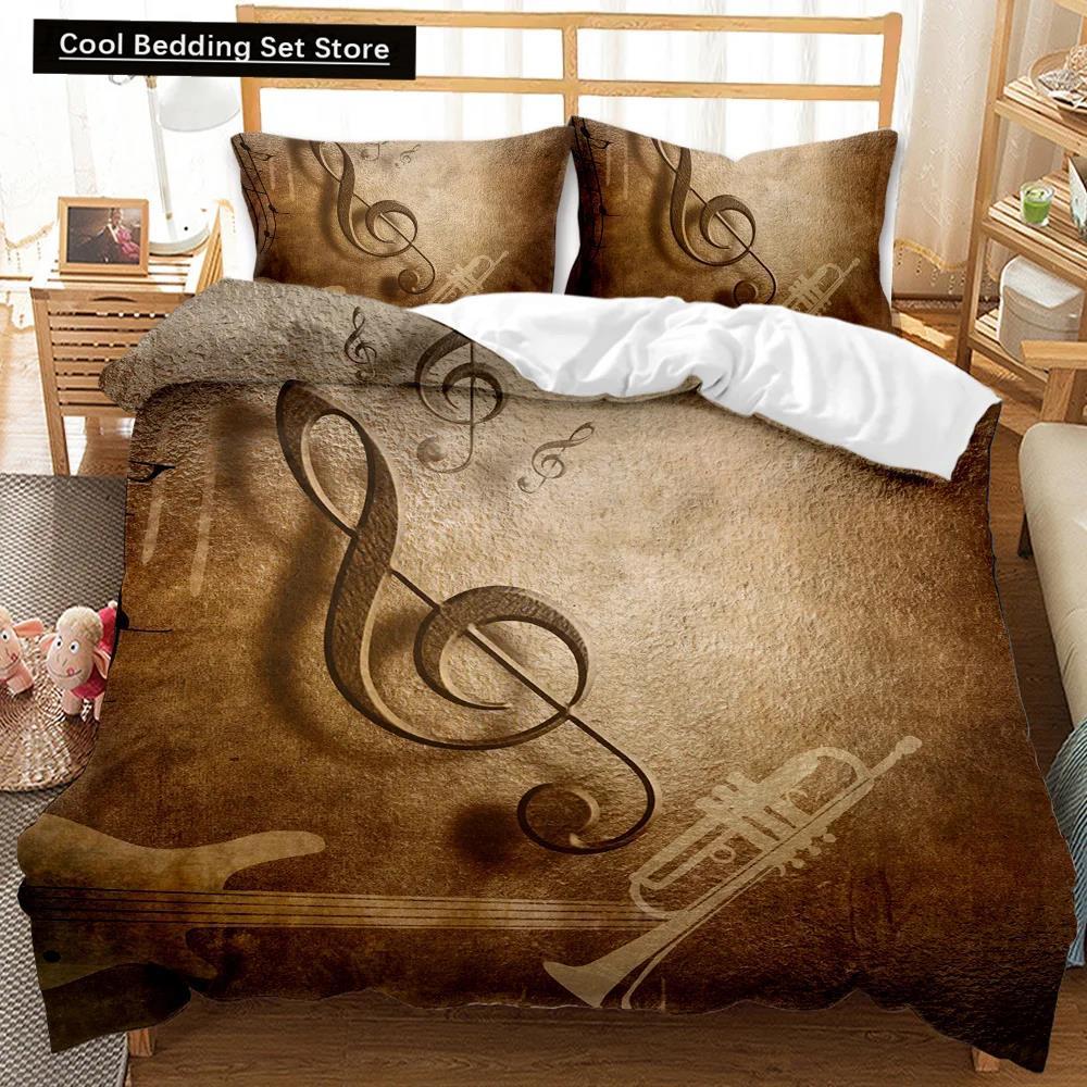 Music Duvet Cover Music with G-Clef Black Instrument Twin Bedding Set Monochrome Creative Rhythmic Ornate Polyester Qulit Cover