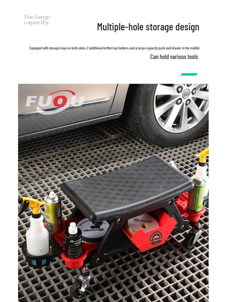 Car Detailing & Polishing Stool with Removable Seat and Sliding Creeper