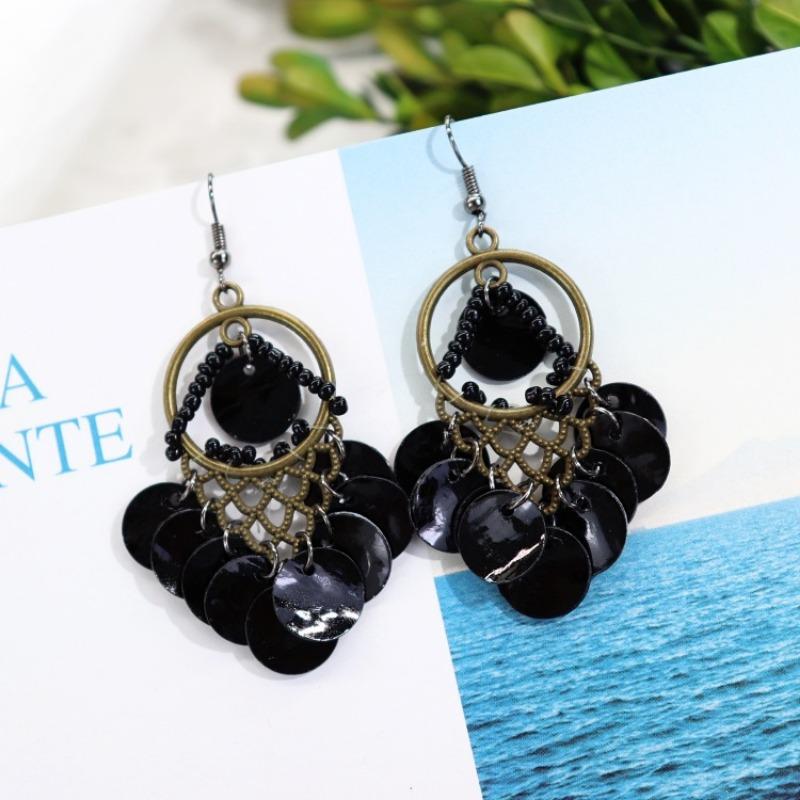 Bohemian Vintage Gorgeous Shell Earrings Long Tassel Versatile Vacation Femininity Court Earrings Ear Accessories