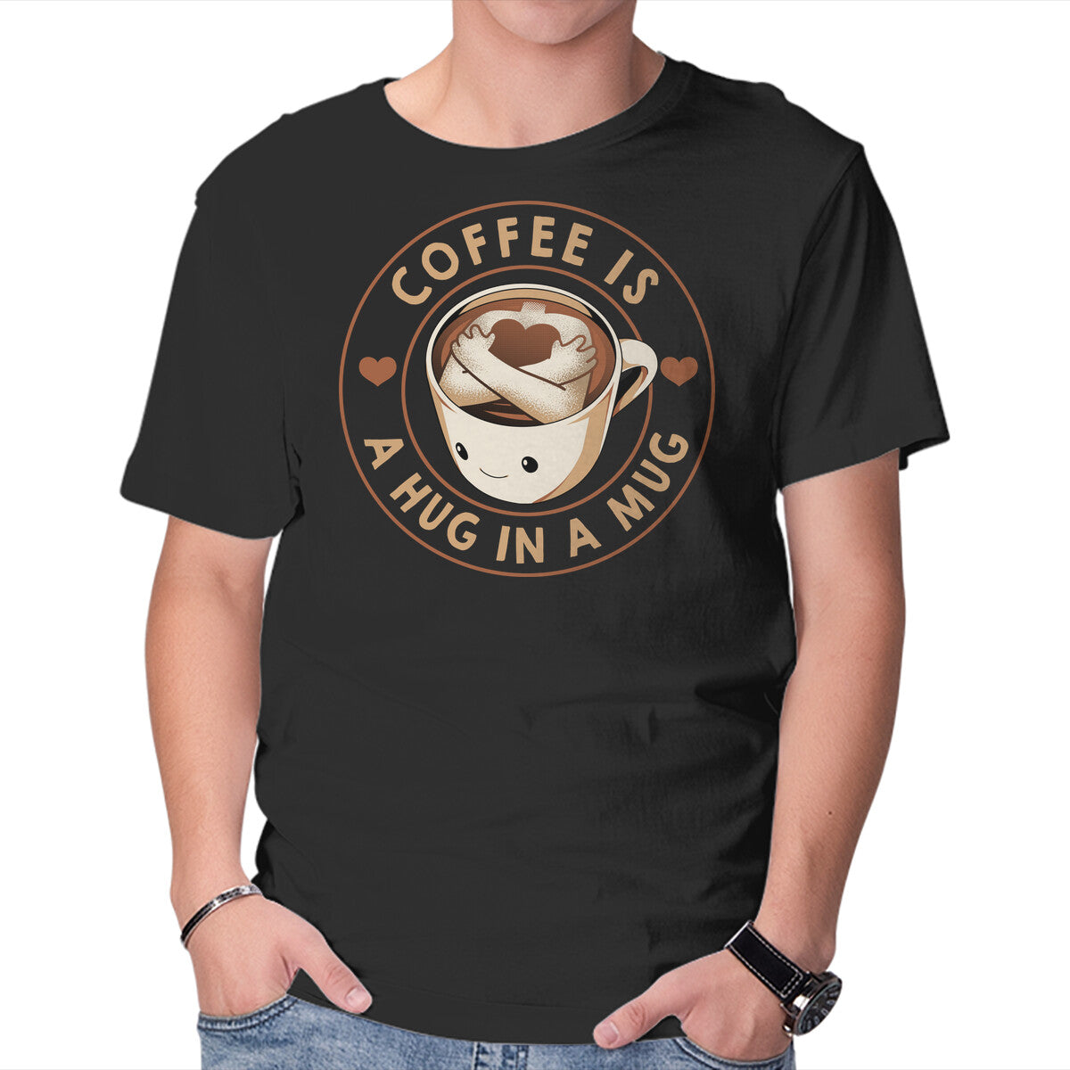 Unisex Crew Neck T-Shirt Coffee Is A Hug In A Mug Graphic Short Sleeve Casual Tee XL
