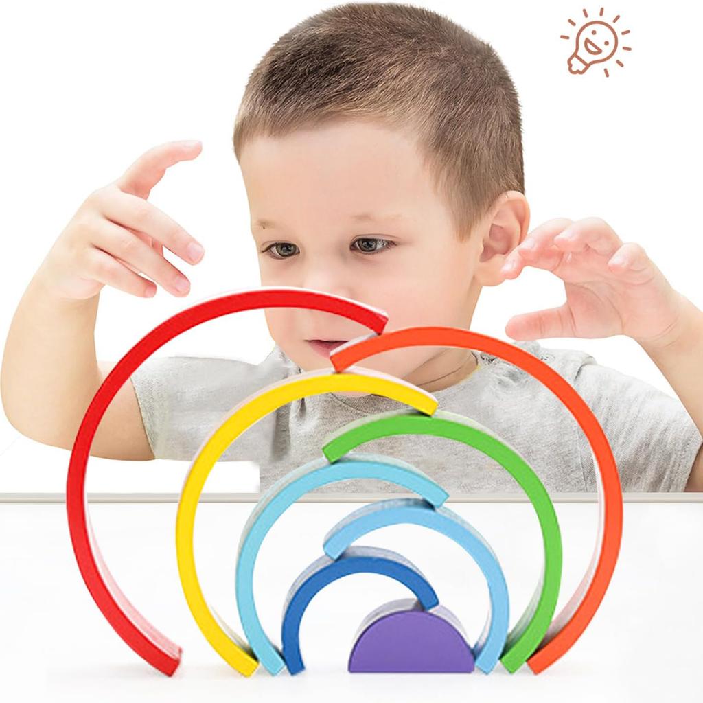 Wooden Rainbow Building Blocks For Children'S Puzzle Assembly, Stacking Music Enlightenment, Color Cognition, Ornament Toys