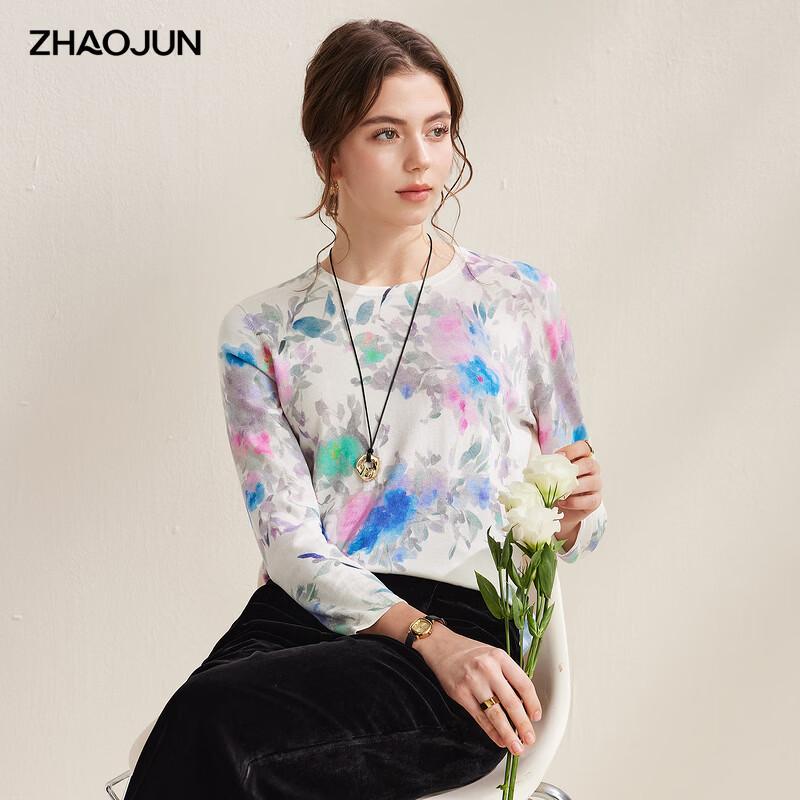 Women's Mulberry Silk Art Print Long Sleeve Knit Top