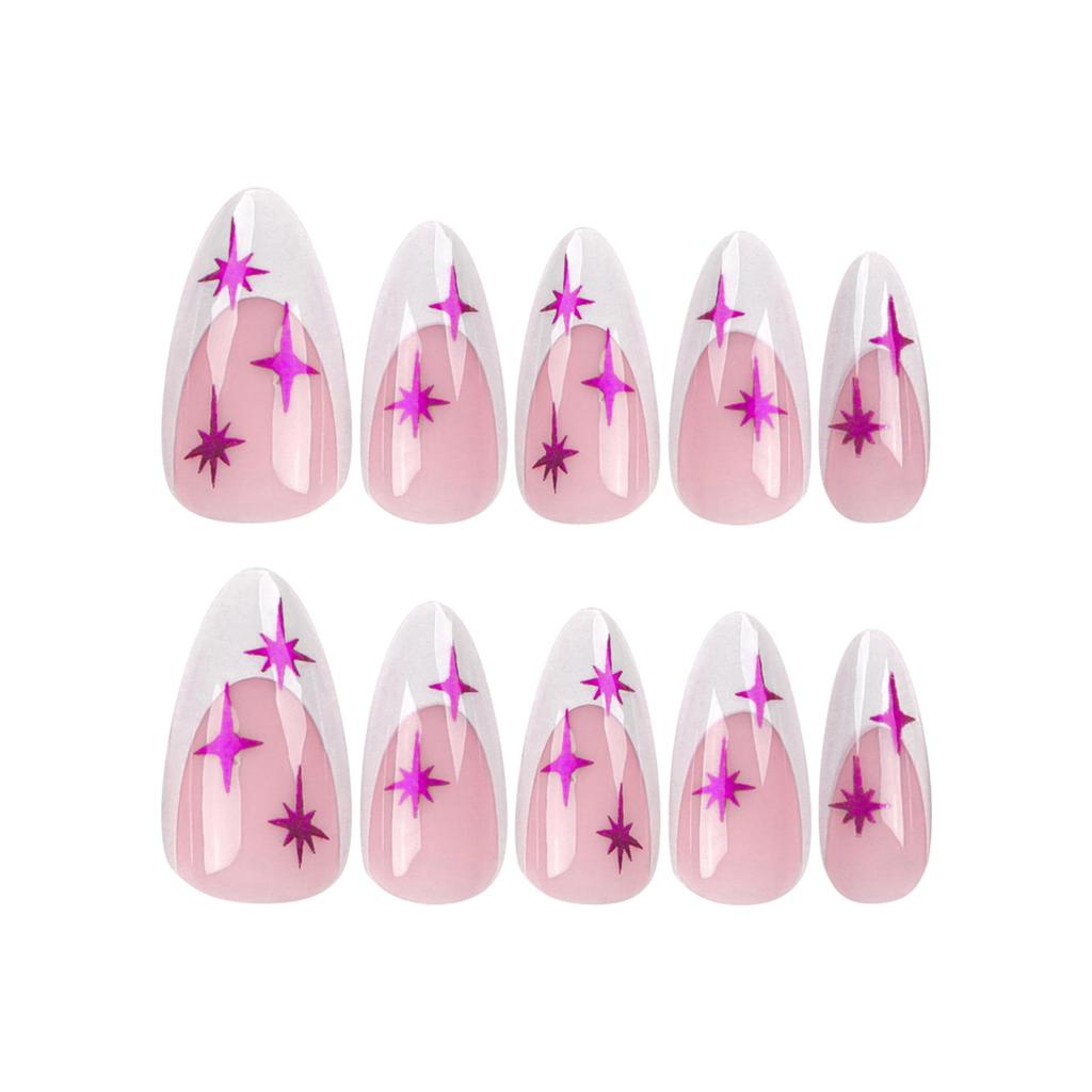 French White Edge Stiletto Press-on Nails with Purple Starry Design