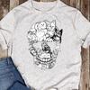 Cat Skull Shirt Kitty Skeleton Halloween Skull Cat Women T Shirts Cotton Tops