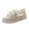 Lace Mesh Hollow Breathable Little White Shoes Women's Summer Pearl Bow Thick Sole Non-slip Biscuit Board Shoes