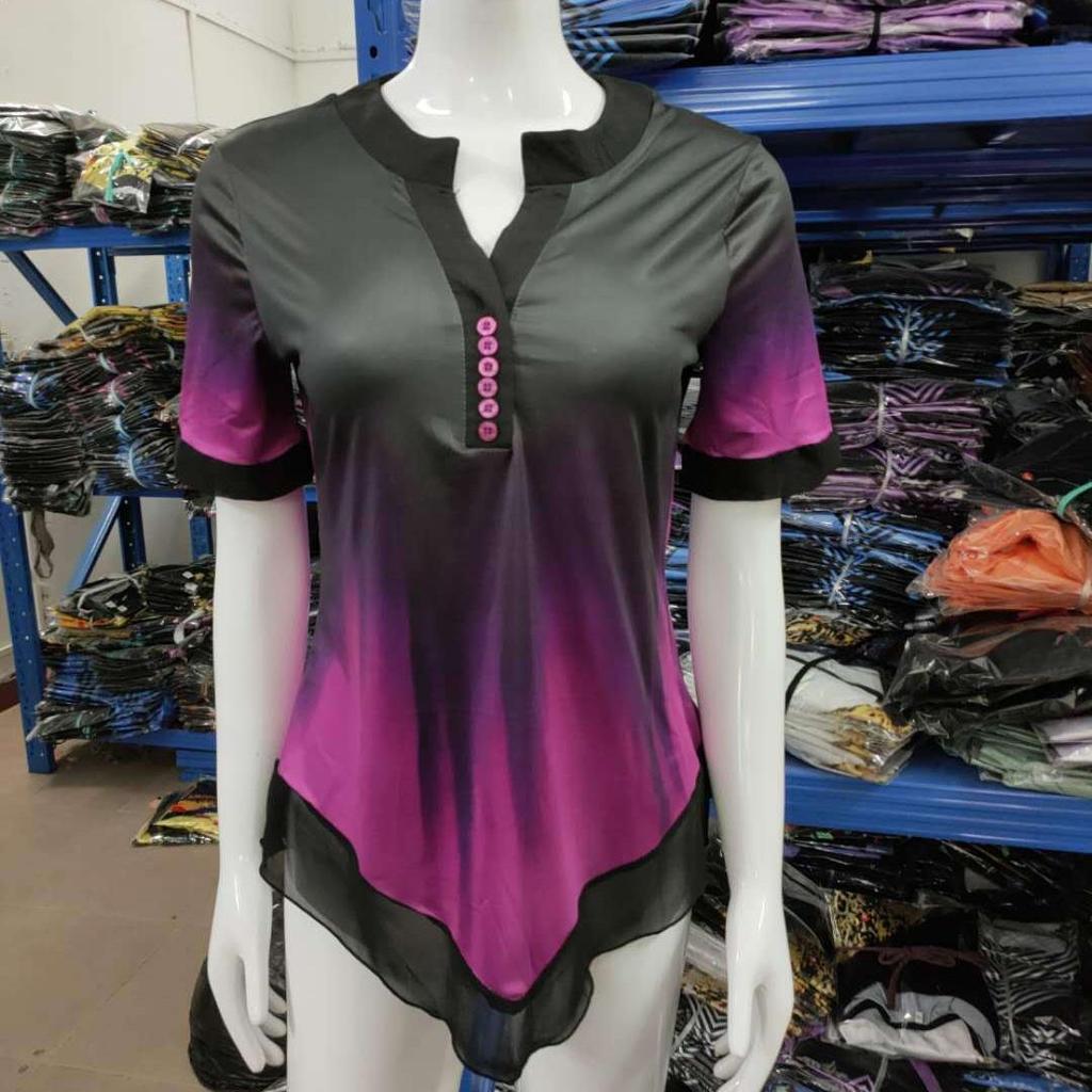 T-shirt da donna a maniche corte, girocollo, stampa sfumata, vestibilità larga, per la primavera e l'estate
