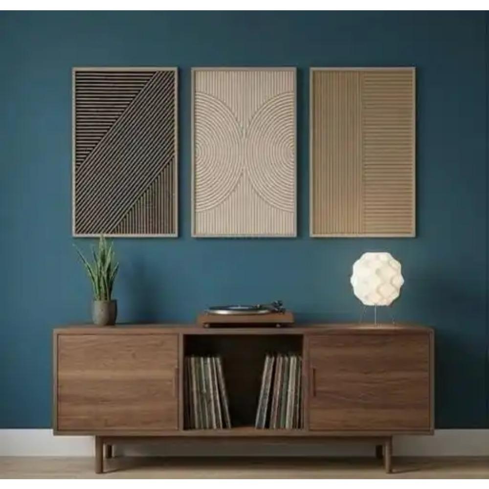 Set di 3 Triptico Minimalista Beige Nero per Parete, Stampe Astratte Geometriche Neutre Boho Japandi Decorazione Murale Moderna Poster su Tela