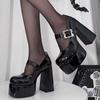 Fashion Super High Heel Shoes New Round Head Shallow Mouth Metal Buckle Thick Heel Waterproof Platform Mary Jane Women's Shoes
