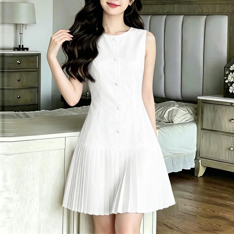 ZANZEA Women Casual Round Neck Pleated Hem Summer Sleeveless Dress S
