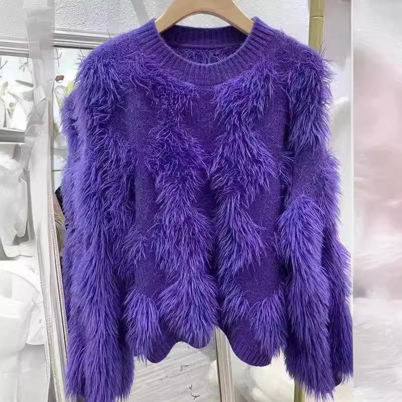 Premium Imitation Mink Soft Waxy Solid Color Pullover Sweater Women's Autumn and Winter New Models with Loose Warm Long-sleeved Knitted Sweater