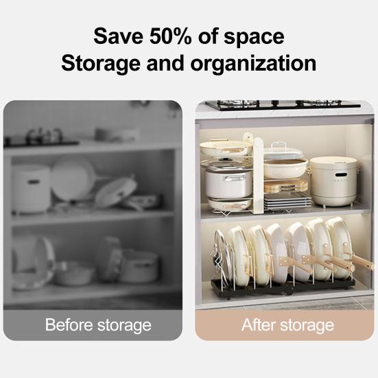 Pot Rack Stainless Steel Divider Expandable Design Adjustable Lid Organizer Kitchen Cabinet Storage Rack Pot Lid Holder