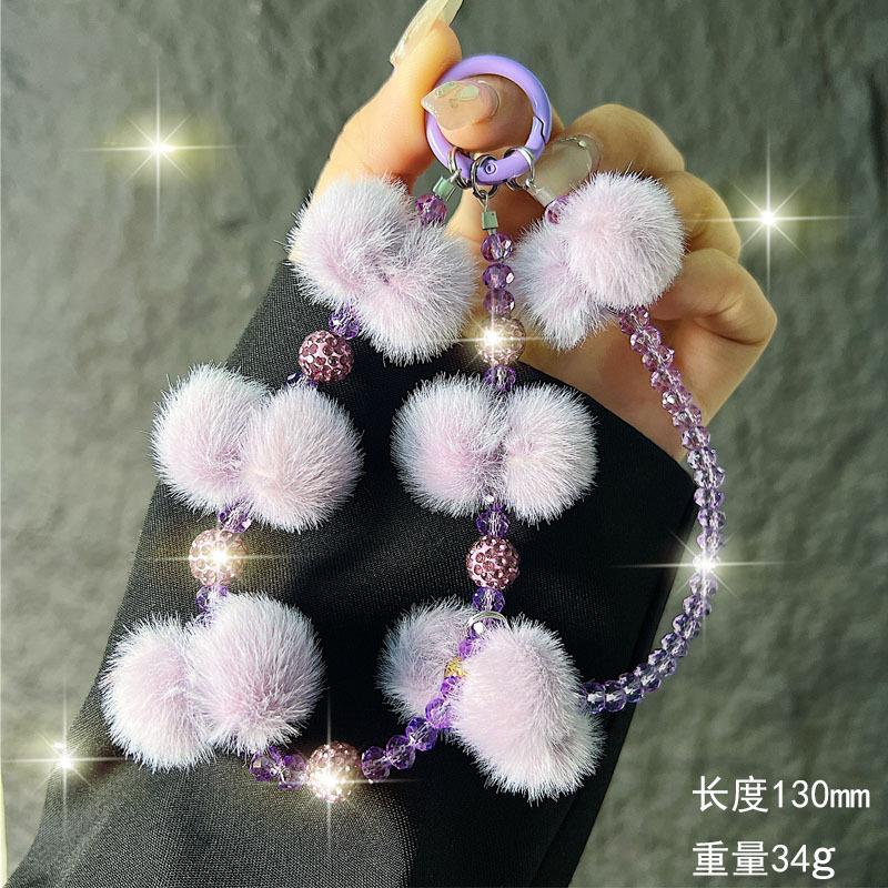 New Furry Crystal Rhinestone Phone Chain for Women, Wrist Hanging Decoration, Autumn and Winter Plush Phone Chain, Short Style Wholesale