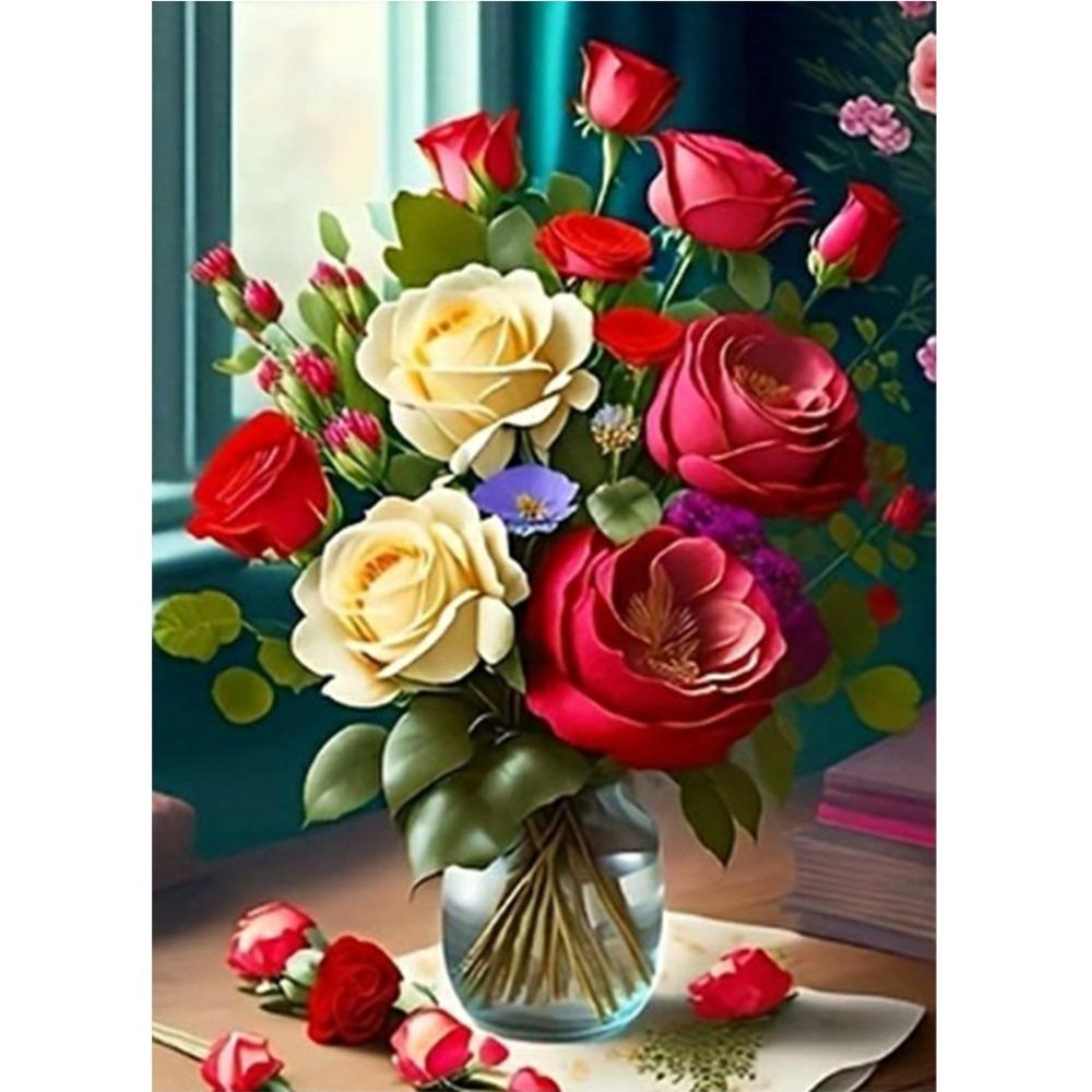 5D Diamond Painting, Peony Flower Sticker Diamond Cross Stitch Decorative Painting