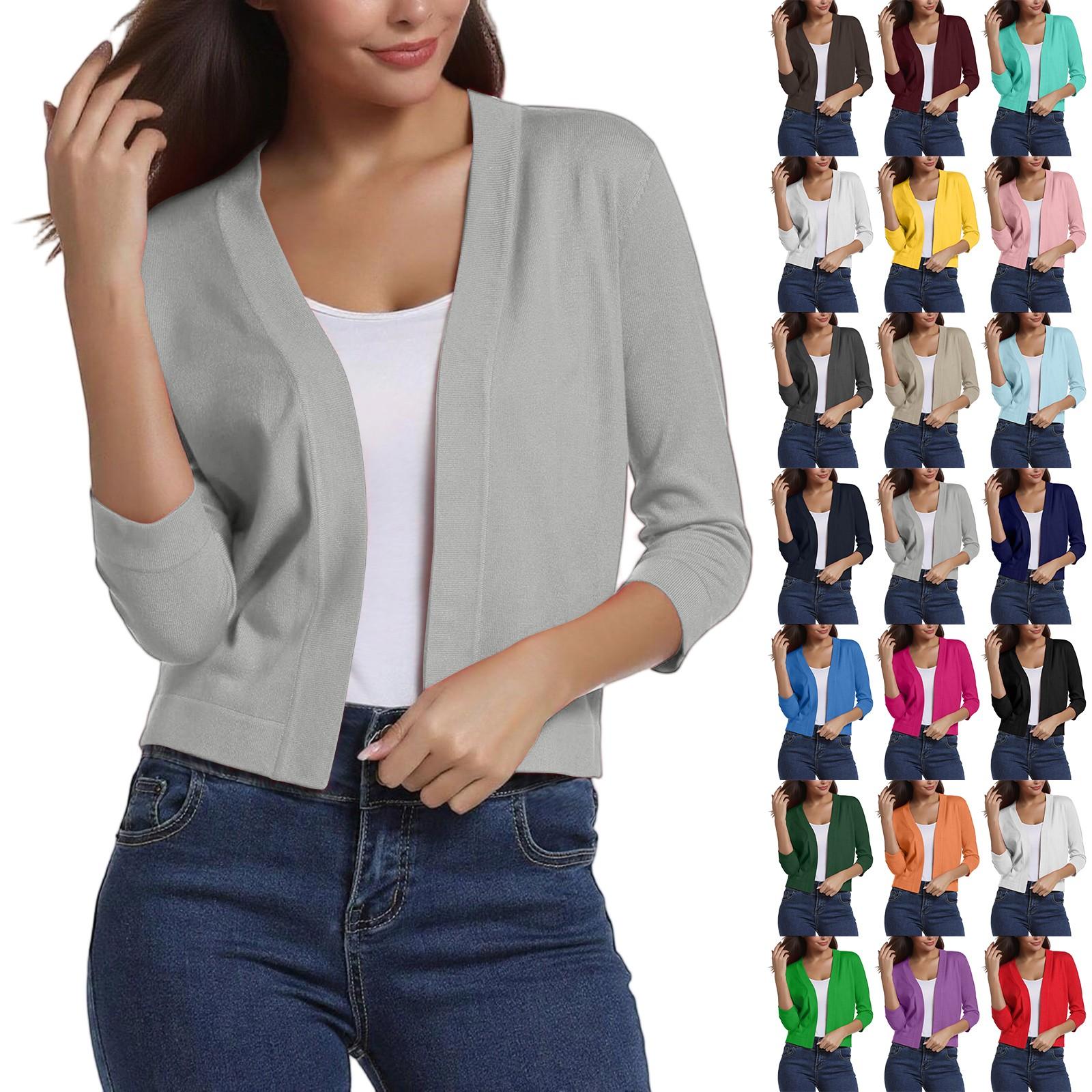 

Women s Fashion Versatile Short Jacket Knitted Cardigan Solid Colour Tops L чорний