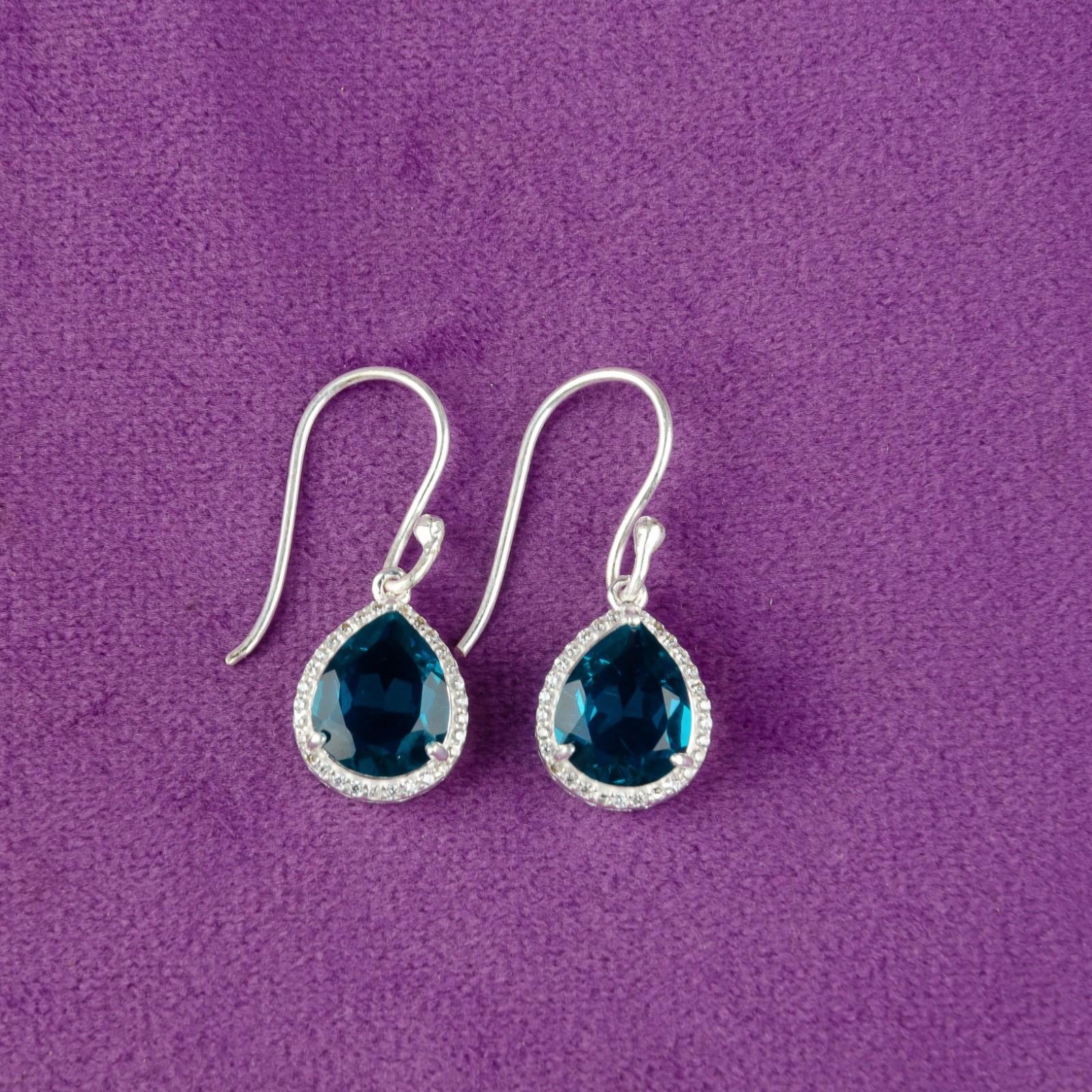 

Апатит Драгоценный камень 925 Стерлинговое серебро Ювелирные изделия Циркон Серьги Подарок на годовщину CZE-4-13