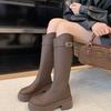 V-mouth Boots Women's 2025 Autumn and Winter New Belt Buckle Boots Retro Slim Velvet Thick-soled High Knight Boots