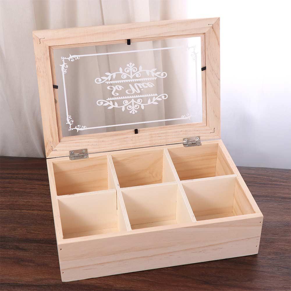 Dust-proof Wooden Tea Box with Clear Lid Desktop Organizer Tea Bag Holder  Hair Accessory