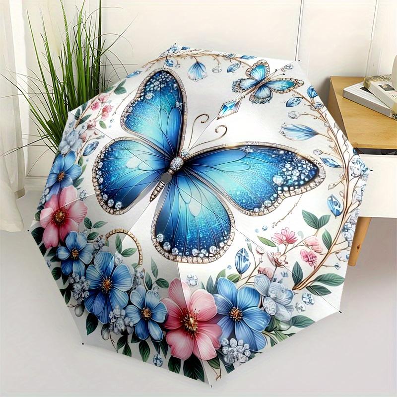 

Butterfly Floral Automatic Folding Umbrella Simple 8 Rib Design, Bright Cartoon Pattern, Durable Iron Frame, Suitable For Travel, Outdoor,