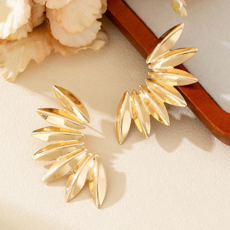 New Exaggerated Fan Shape Women's Hanging Earrings Gold Color Metal Geometric Dangle Earrings for Female European Ear Zircon